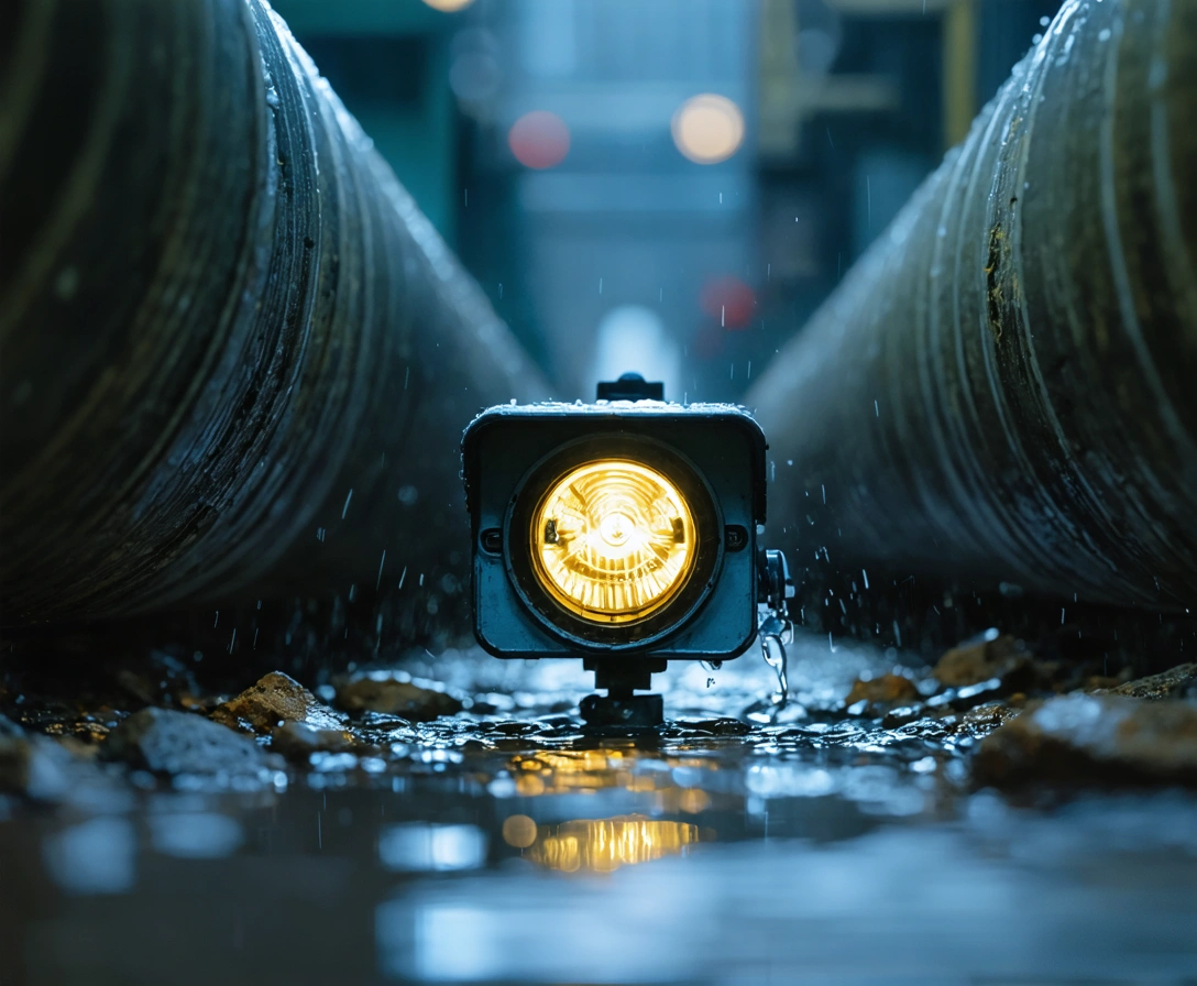 Plumber performing sewer camera inspection on a commercial drain line