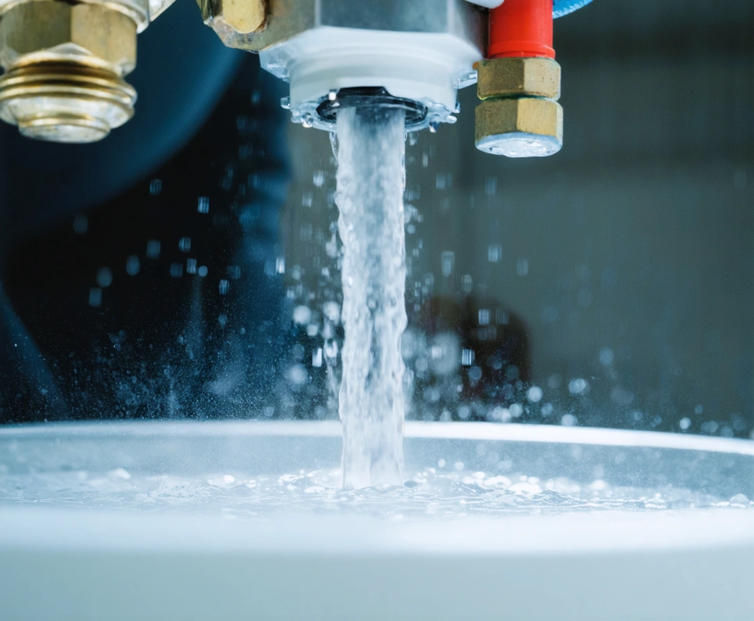Plumber performing maintenance on a water heater tank